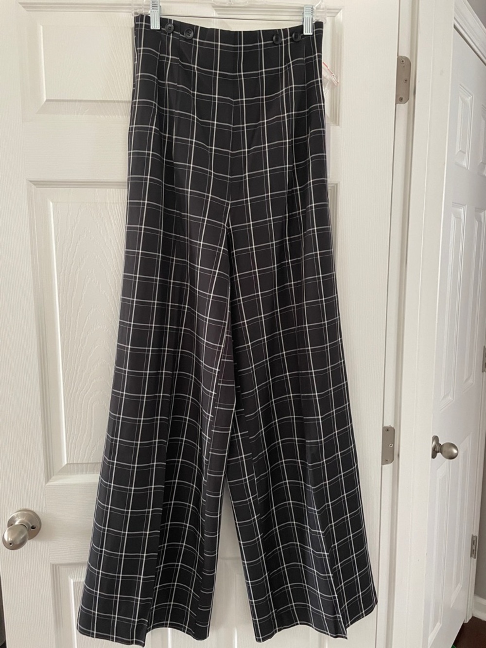 Unique Vintage Black & White Plaid Wide Leg Pants with Suspenders
